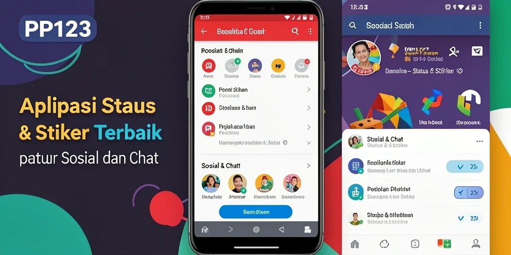 Antarmuka utama aplikasi PP123 dengan berbagai stiker menarik.