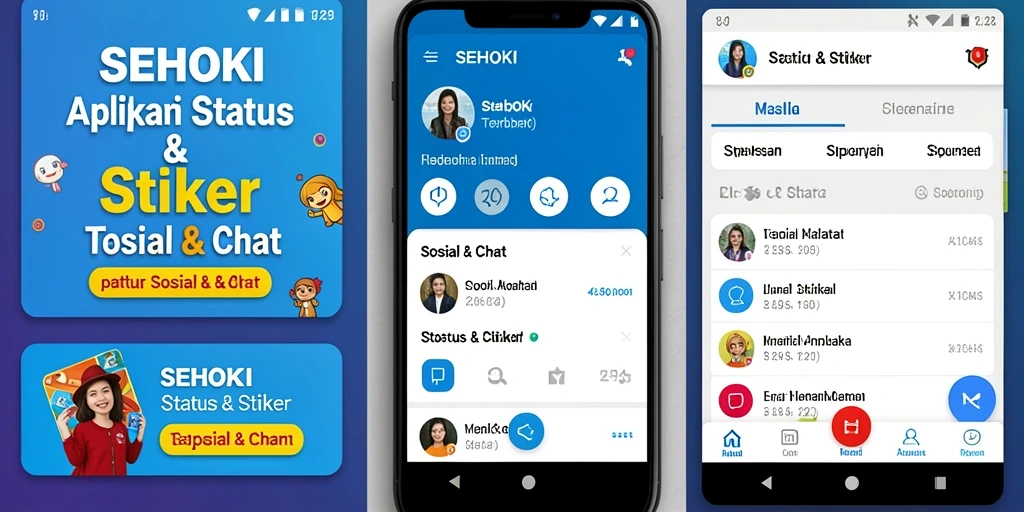 Tampilan antarmuka SEHOKI dengan stiker dan fitur status.