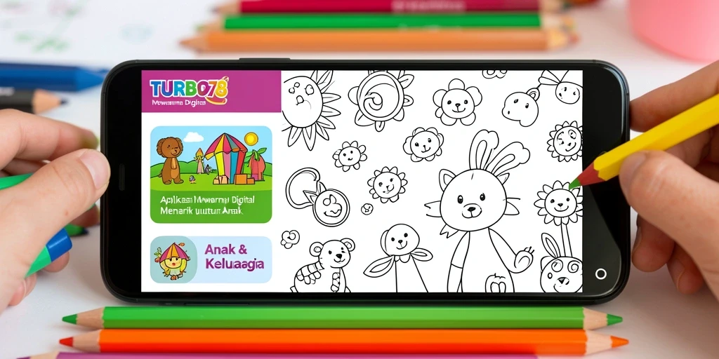 Antarmuka TURBO78 yang ramah anak dengan berbagai alat mewarnai.