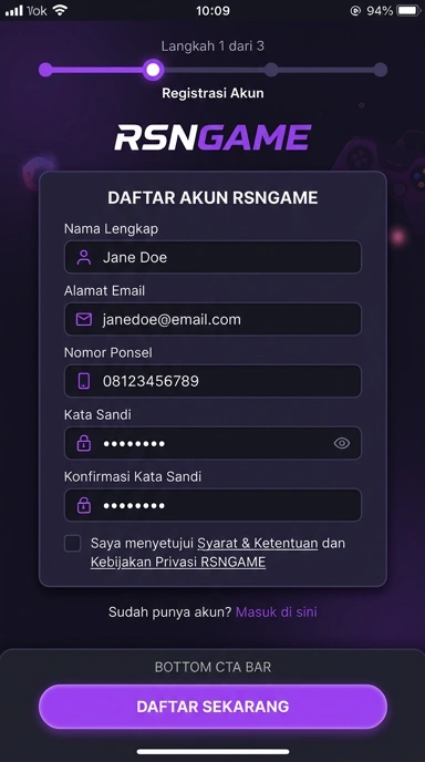Panduan Registrasi Akun Baru rsngame di Android